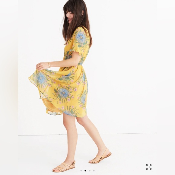 Madewell Sweetgrass Ruffle-Sleeve Dress in Painted Blooms size 2 - Picture 2 of 4